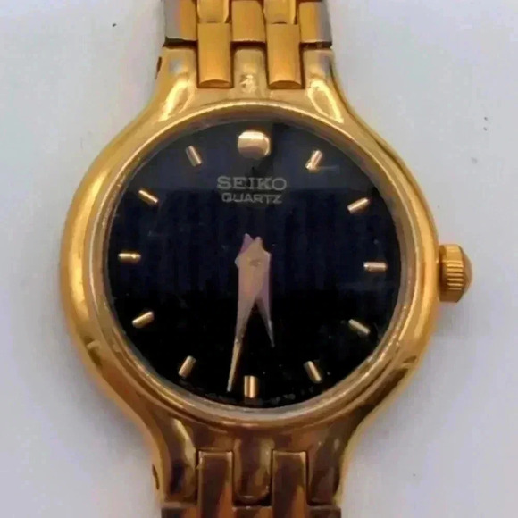 Seiko Watch Gold Tone Black Face monogramed SJS not working - Picture 1 of 5